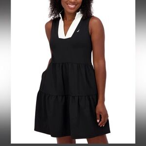 NWT Nautica Jeans Black Tiered Dress with White Accents, sleeveless with pockets